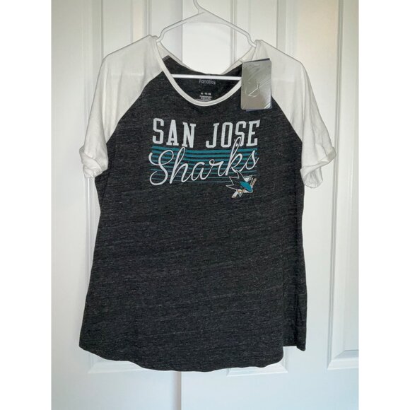 San Jose Sharks size XL Fanatics Women's Raglan Tee Charcoal & White - Picture 2 of 5